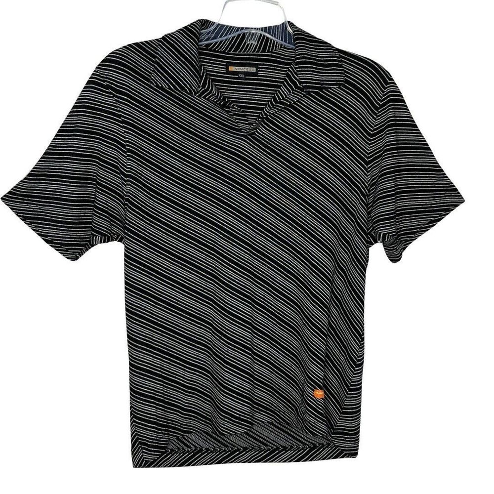 Inexcess Shirt Mens XXL Polo  Black White‎ Diagonal Stripe Knit Casual Versatile